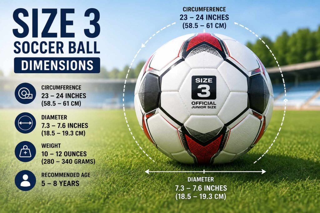 Size 3 soccer ball dimensions and measurements
