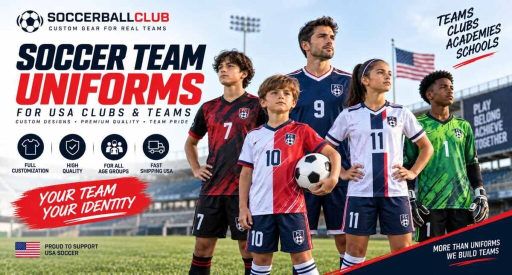 Soccer team uniforms for USA clubs and teams